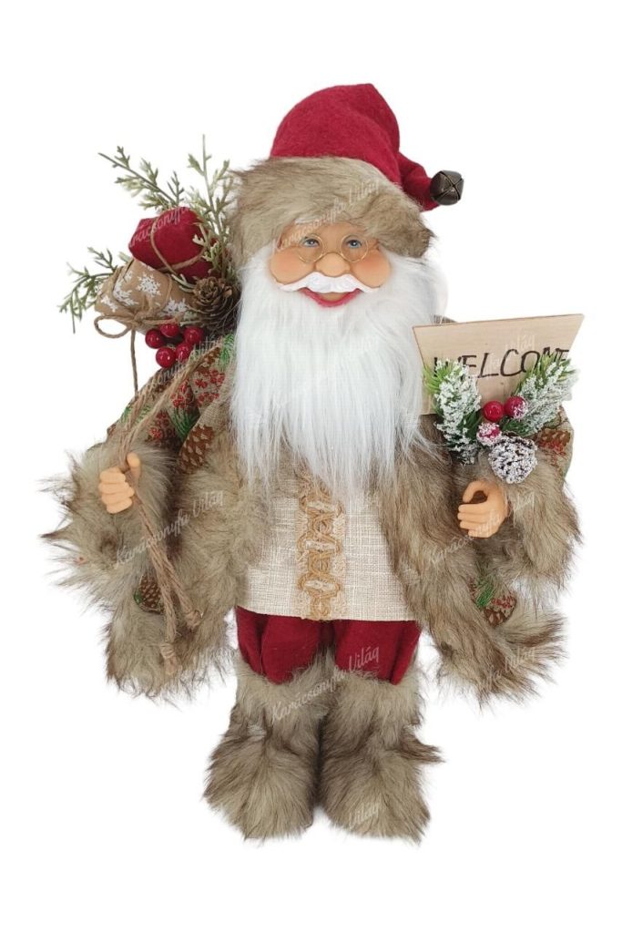 Krémszínű-bordó Santa Claus dekoráció 46cm