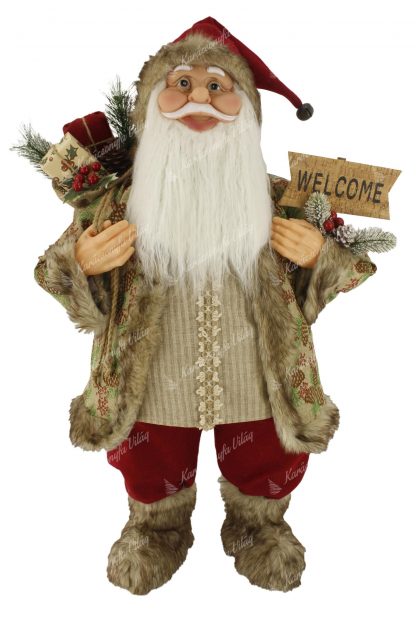 Krémszínű-bordó Santa Claus dekoráció 80cm